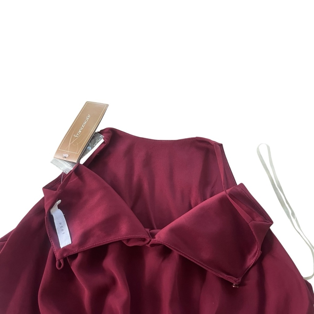 Lush Francescas Women M Wine Maroon Chiffon Sleeveless Halter Blouson Mini Dress - Picture 15 of 16